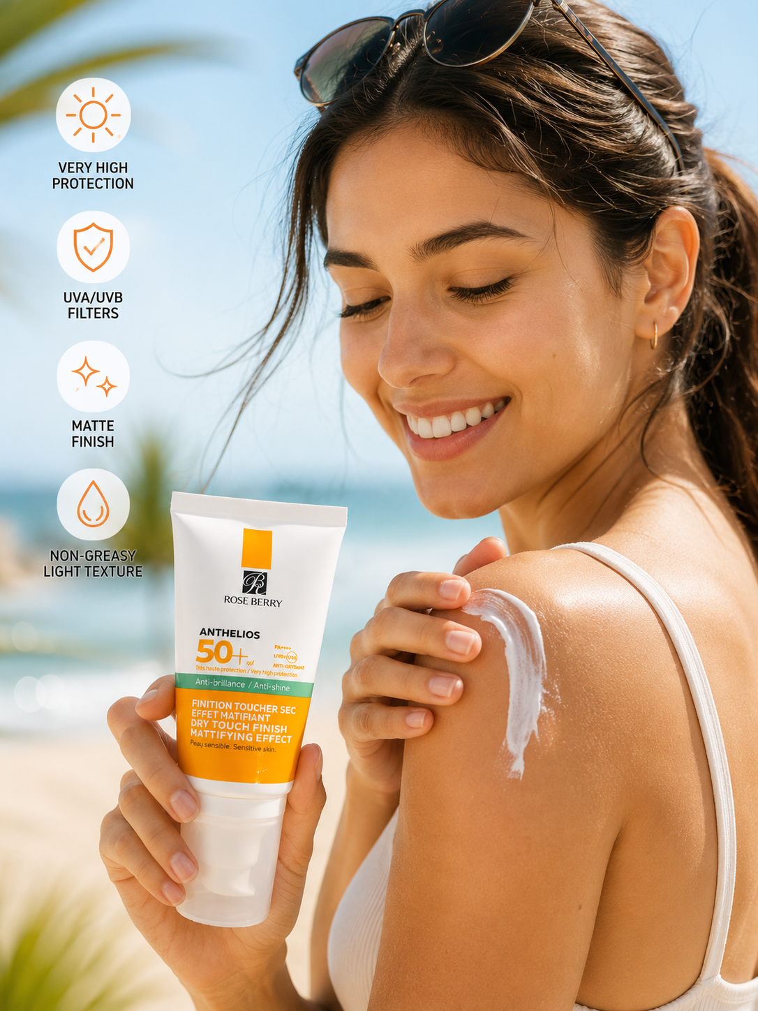 Rose Berry Anthelios SPF 50+ Sunscreen | Dry Touch Matte Finish Sunblock for Sensitive Skin (50ml)